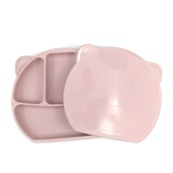 Πιάτο “Αρκούδάκι” με καπάκι από Σιλικόνη – Απαλό Ροζ