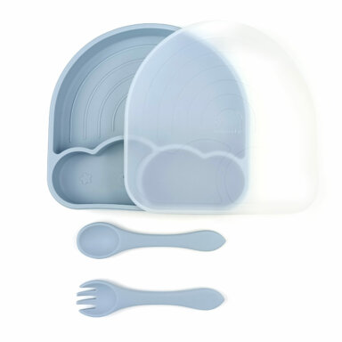 Πιάτο με Καπάκι & Κουτάλι “Ουράνιο Τόξο” από Σιλικόνη – Γαλάζιο